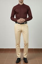 Wine Collarless Shirt