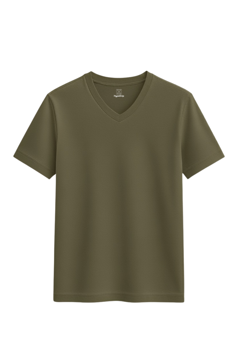 Capulate Olive V Neck T Shirt