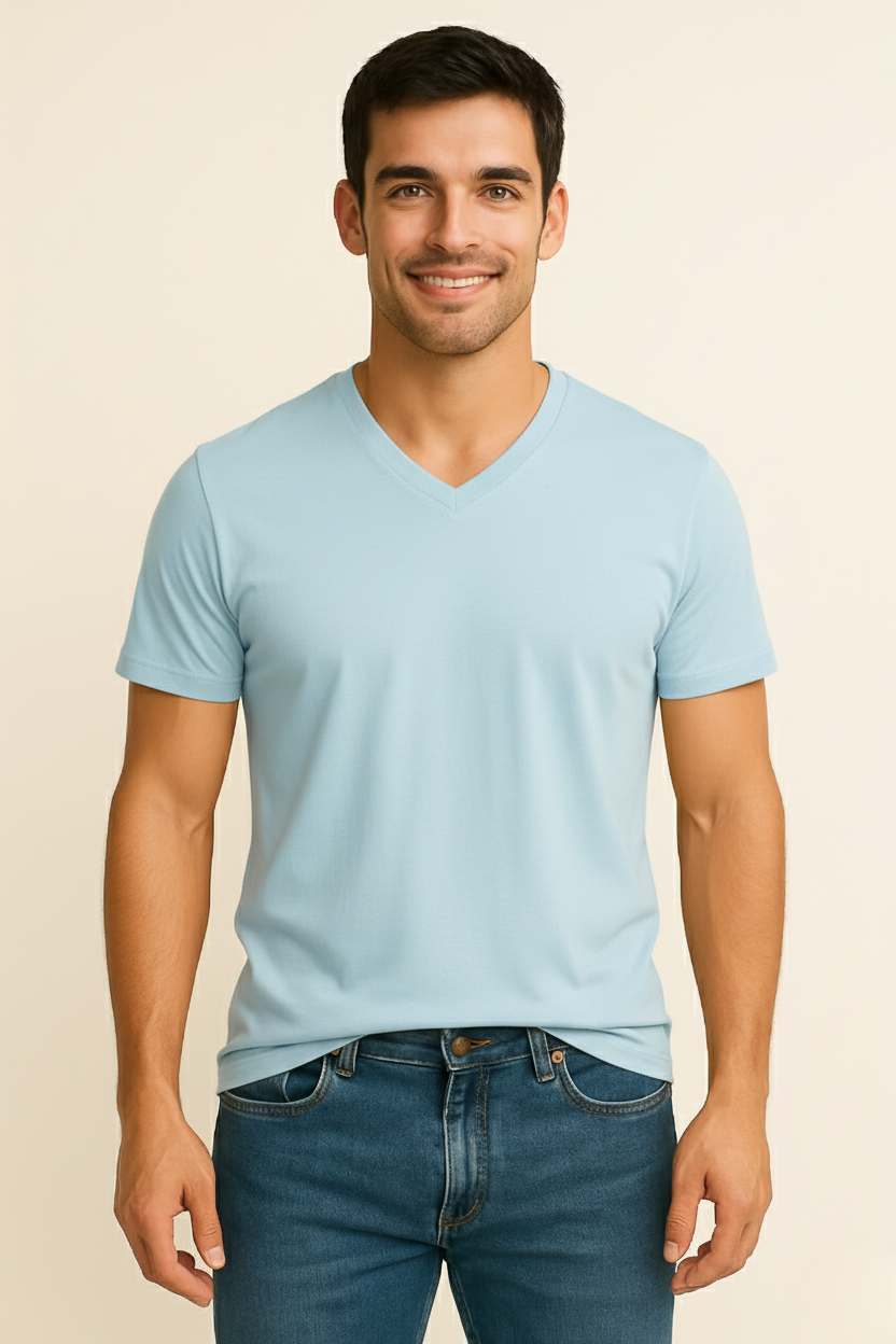 Light Blue V Neck T Shirt