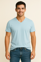 Light Blue V Neck T Shirt