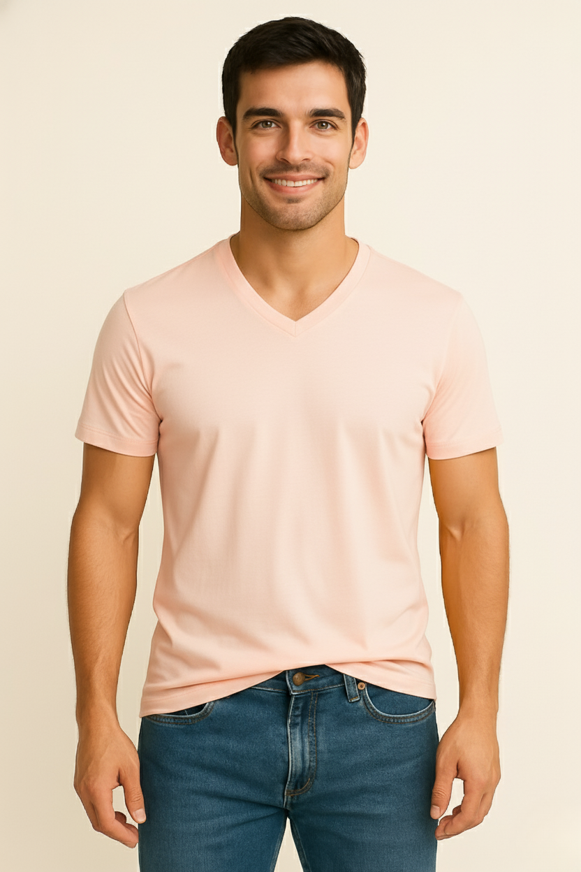 Light Pink V Neck T Shirt