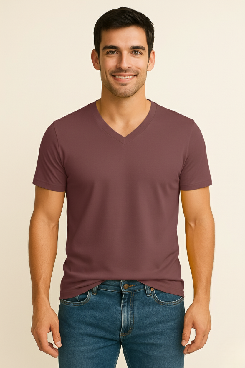 Plum V Neck T Shirt