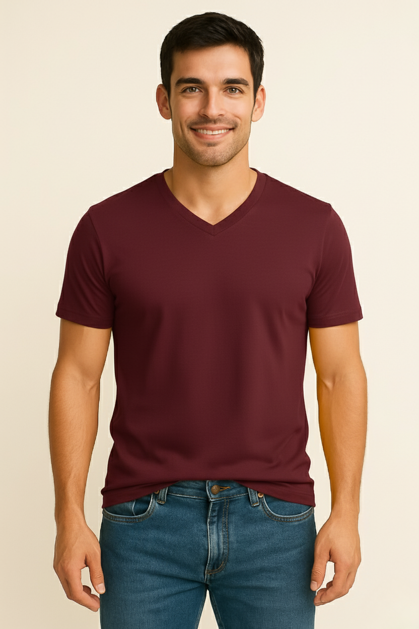 Wine V Neck T Shirt