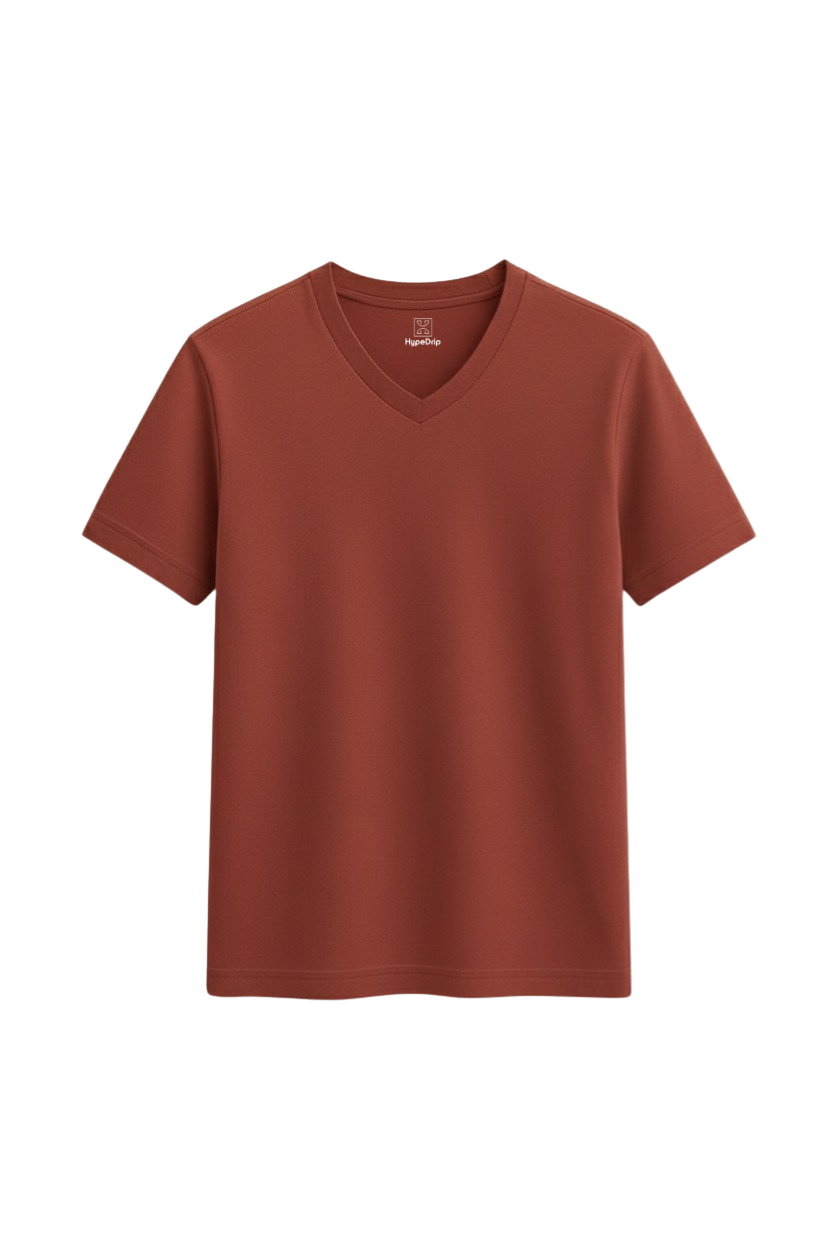 Dark Orange V Neck T Shirt