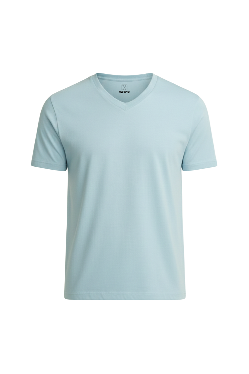 Light Blue V Neck T Shirt